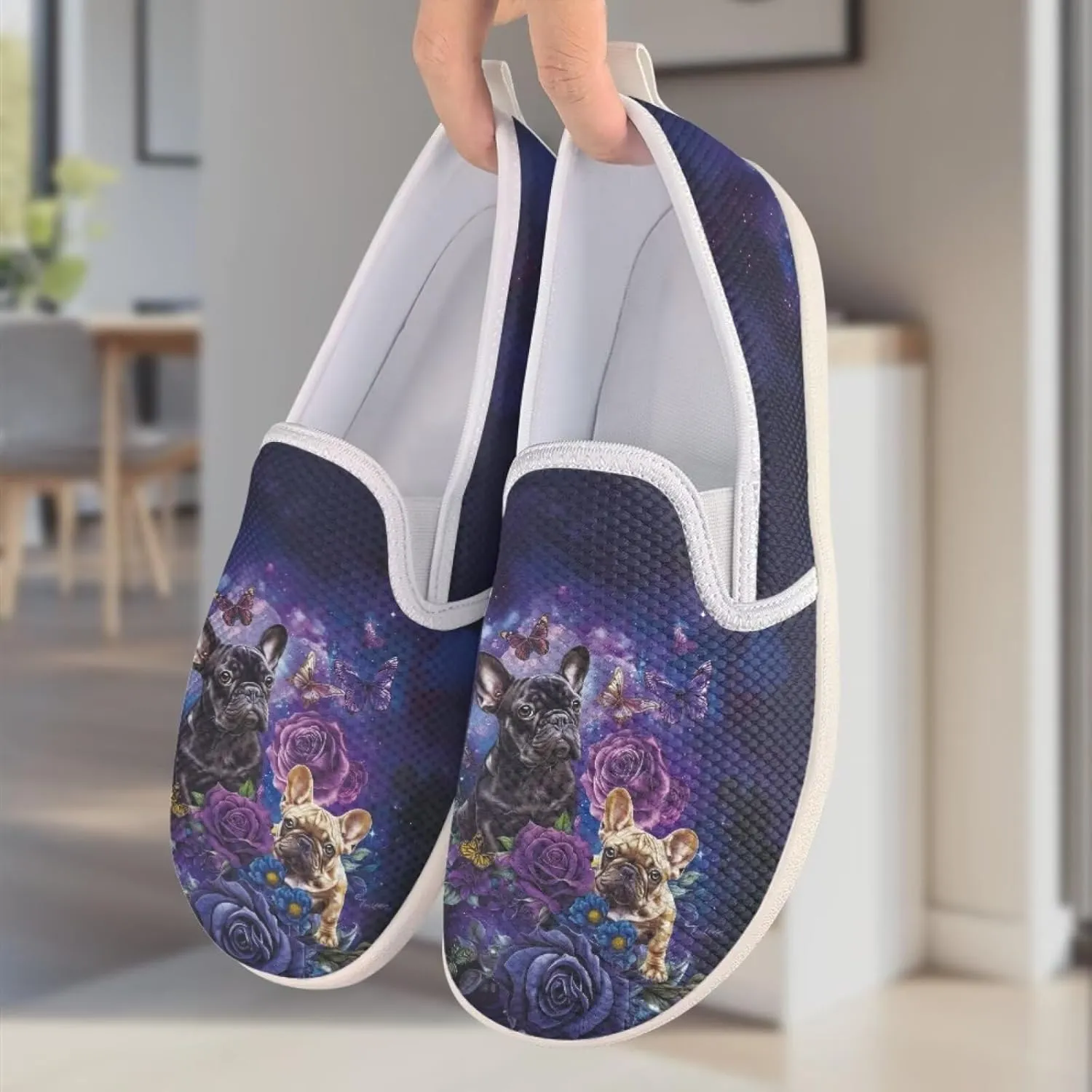 Jeiento Cute Dog Casual Shoes for Women Slip-On Loafers Flats Mesh Shoes