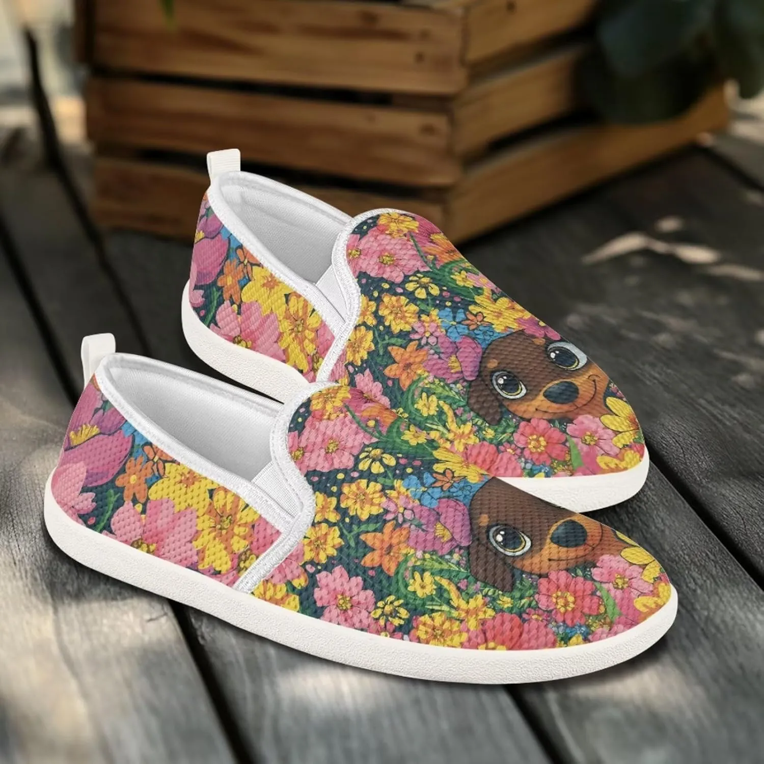 Jeiento Cute Dog Casual Shoes for Women Slip-On Loafers Flats Mesh Shoes