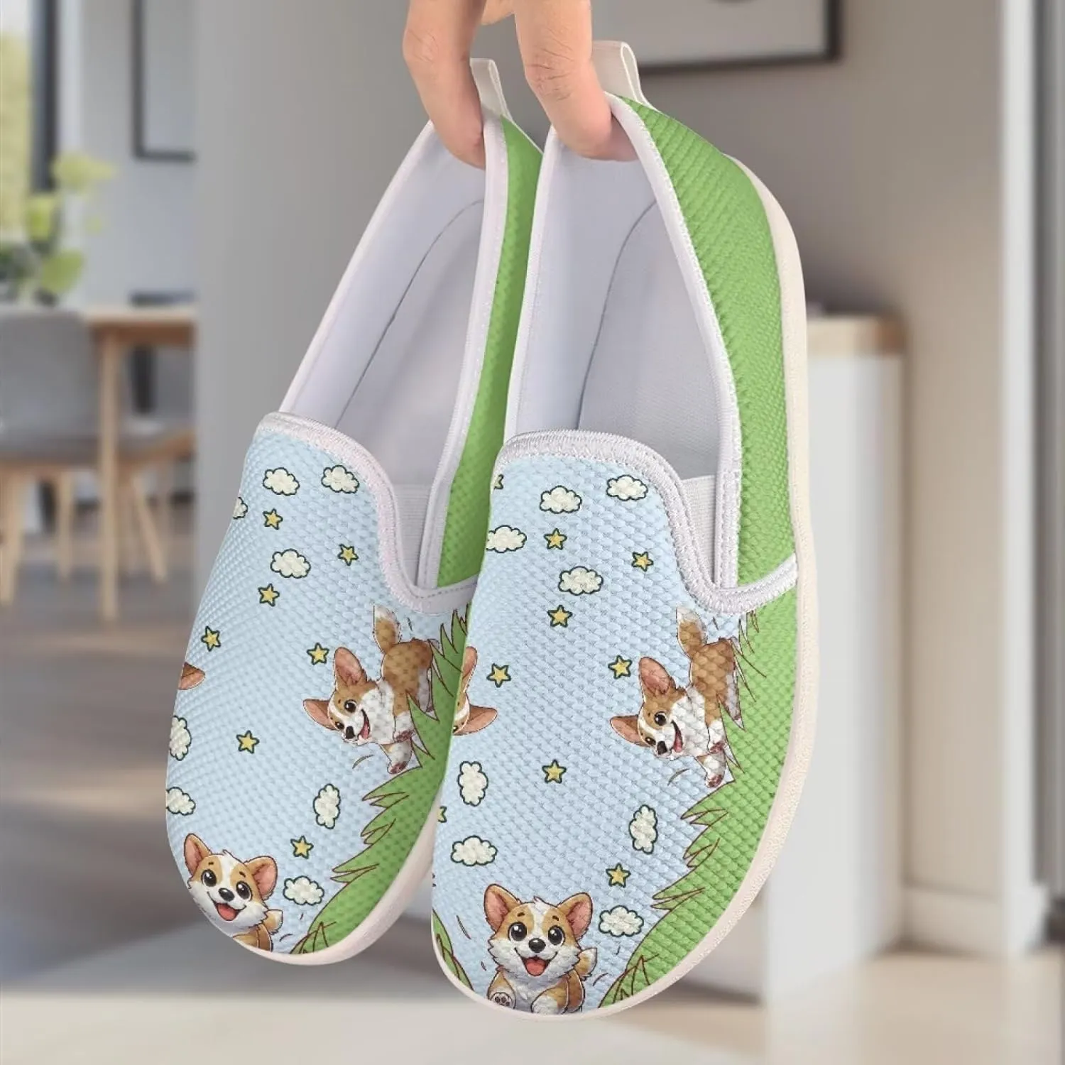 Jeiento Cute Dog Casual Shoes for Women Slip-On Loafers Flats Mesh Shoes