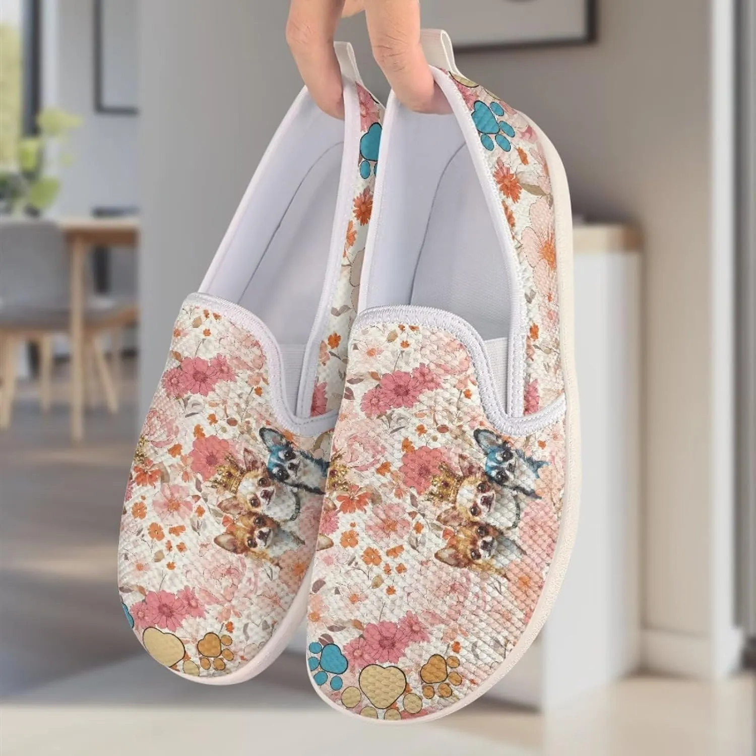Jeiento Cute Dog Casual Shoes for Women Slip-On Loafers Flats Mesh Shoes