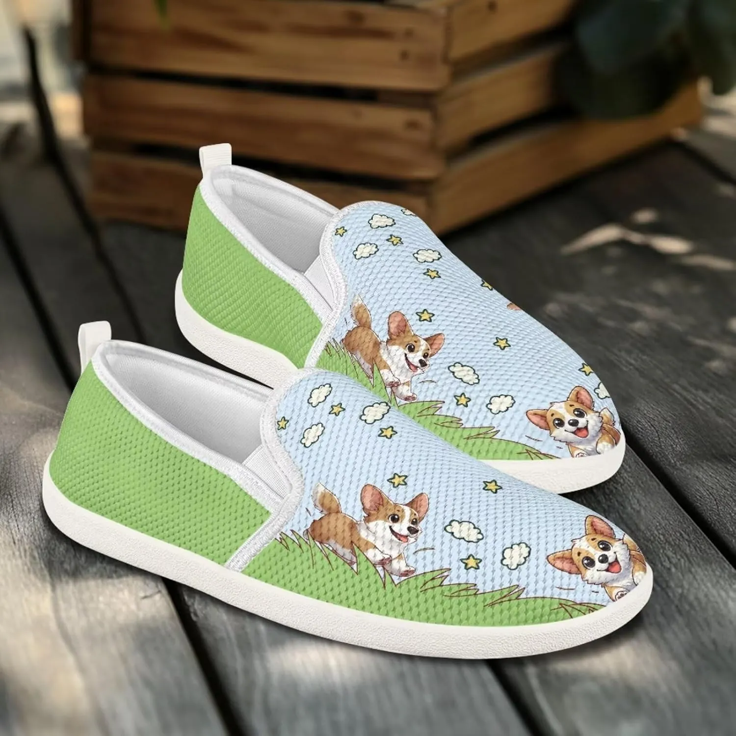 Jeiento Cute Dog Casual Shoes for Women Slip-On Loafers Flats Mesh Shoes