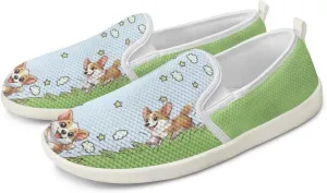 Jeiento Cute Dog Casual Shoes for Women Slip-On Loafers Flats Mesh Shoes