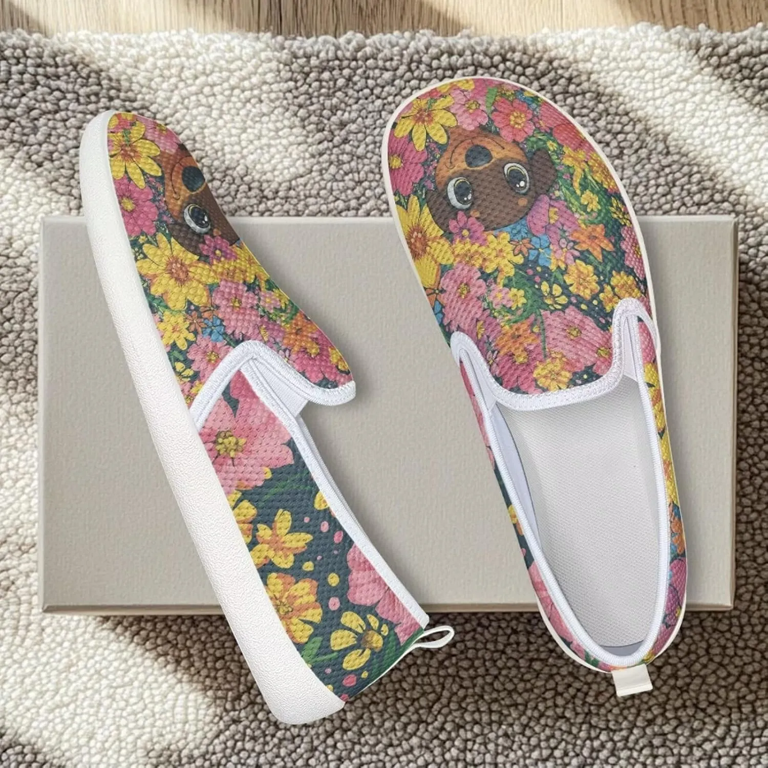 Jeiento Cute Dog Casual Shoes for Women Slip-On Loafers Flats Mesh Shoes