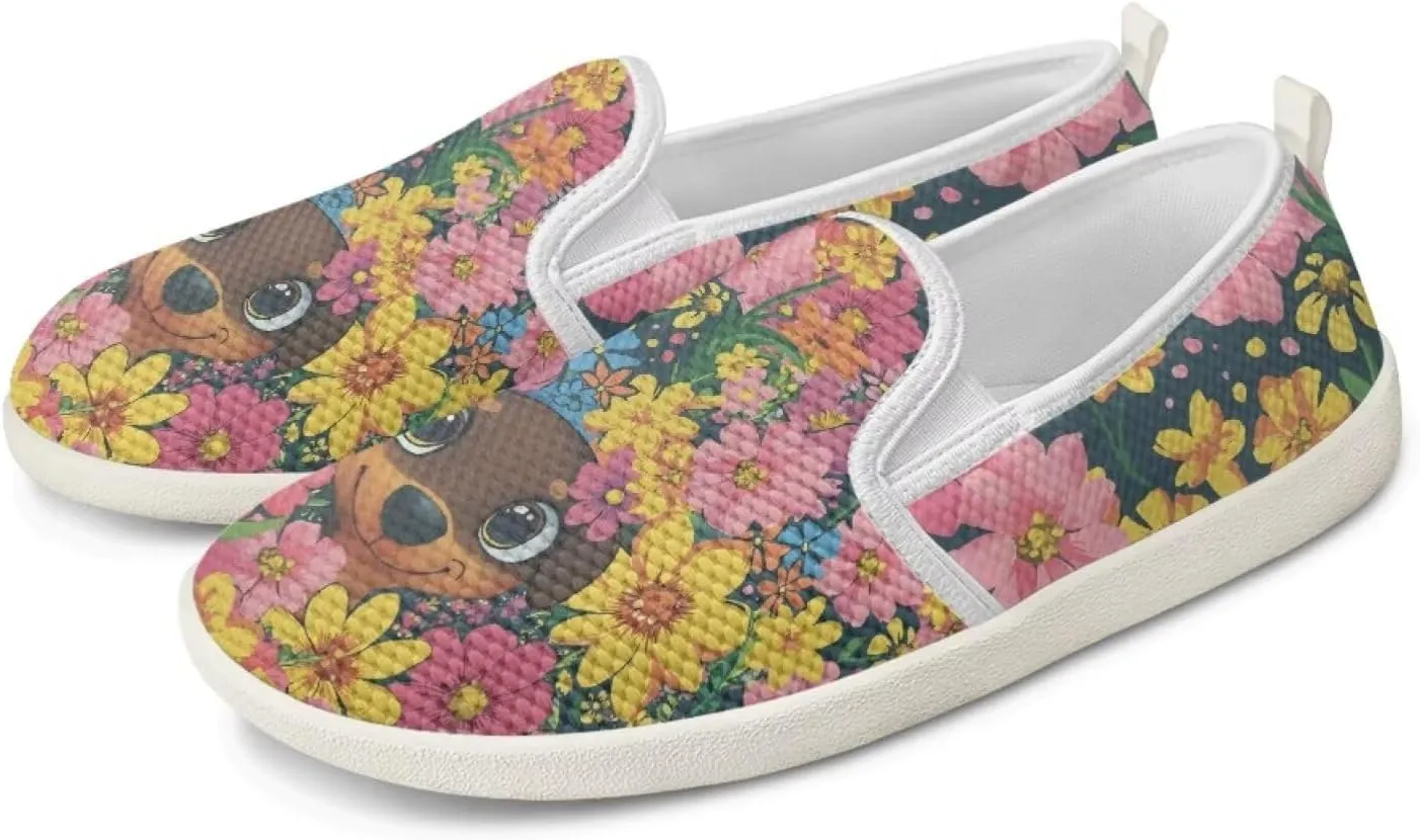 Jeiento Cute Dog Casual Shoes for Women Slip-On Loafers Flats Mesh Shoes