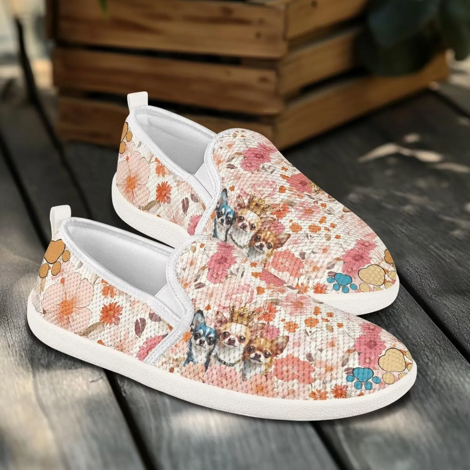 Jeiento Cute Dog Casual Shoes for Women Slip-On Loafers Flats Mesh Shoes