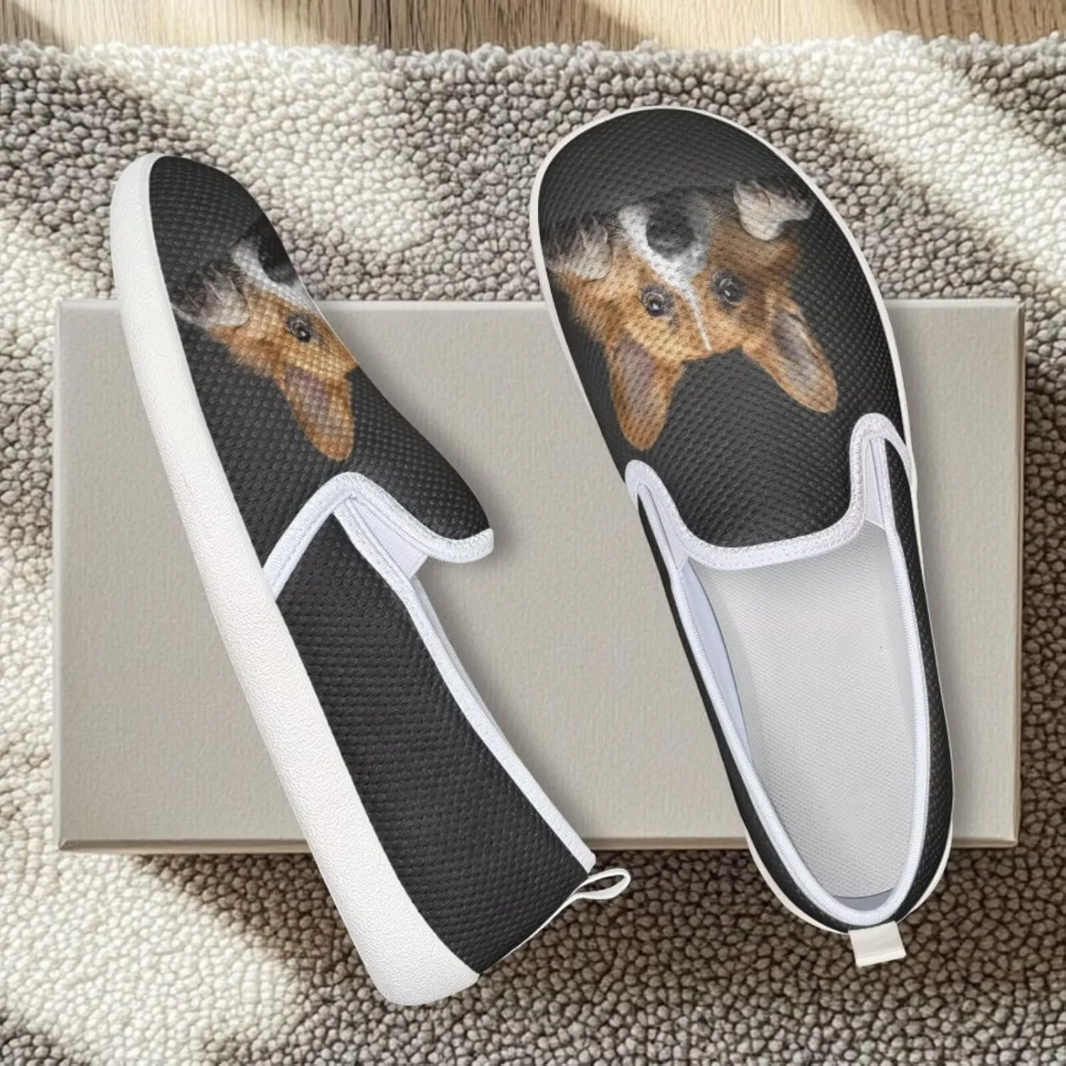 Jeiento Cute Dog Casual Shoes for Women Slip-On Loafers Flats Mesh Shoes