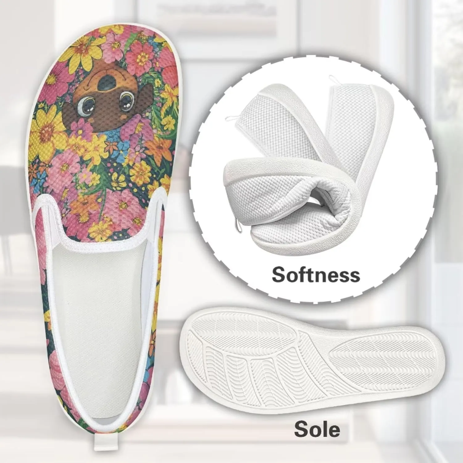 Jeiento Cute Dog Casual Shoes for Women Slip-On Loafers Flats Mesh Shoes