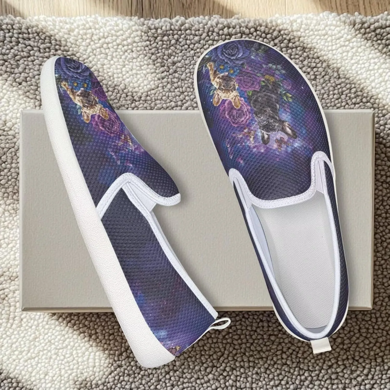 Jeiento Cute Dog Casual Shoes for Women Slip-On Loafers Flats Mesh Shoes