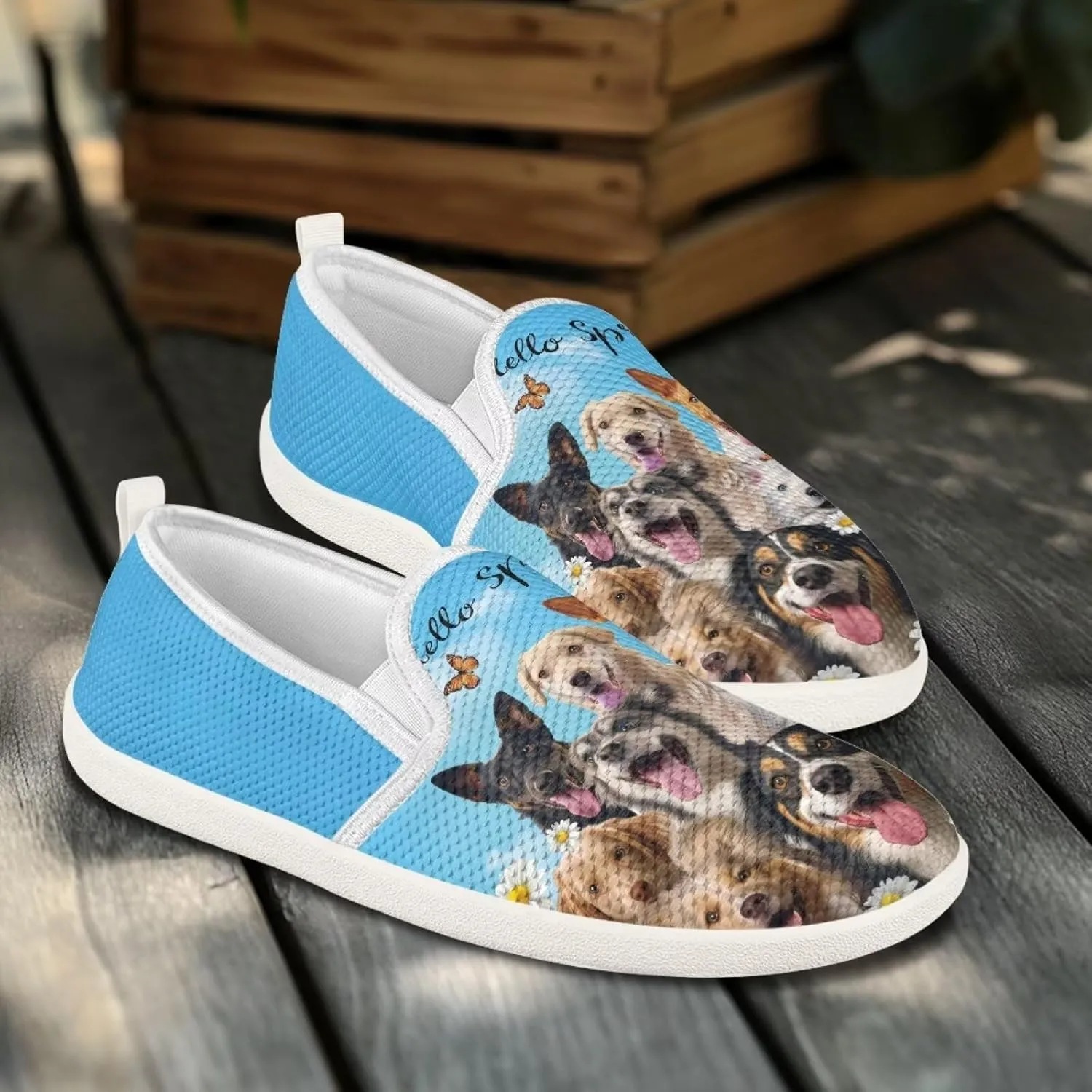 Jeiento Cute Dog Casual Shoes for Women Slip-On Loafers Flats Mesh Shoes