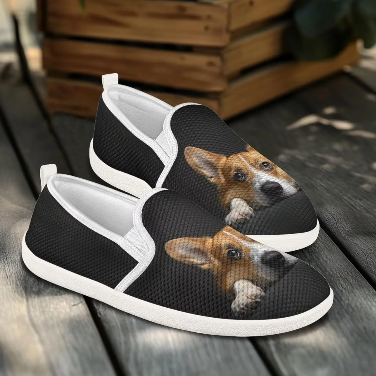Jeiento Cute Dog Casual Shoes for Women Slip-On Loafers Flats Mesh Shoes