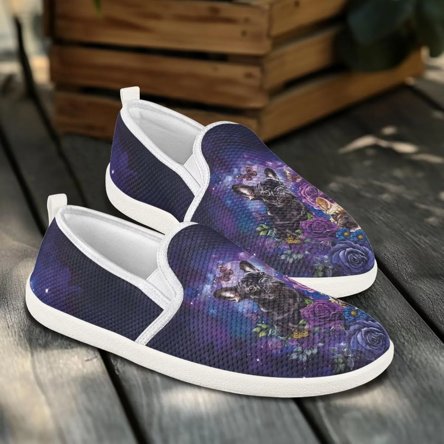 Jeiento Cute Dog Casual Shoes for Women Slip-On Loafers Flats Mesh Shoes