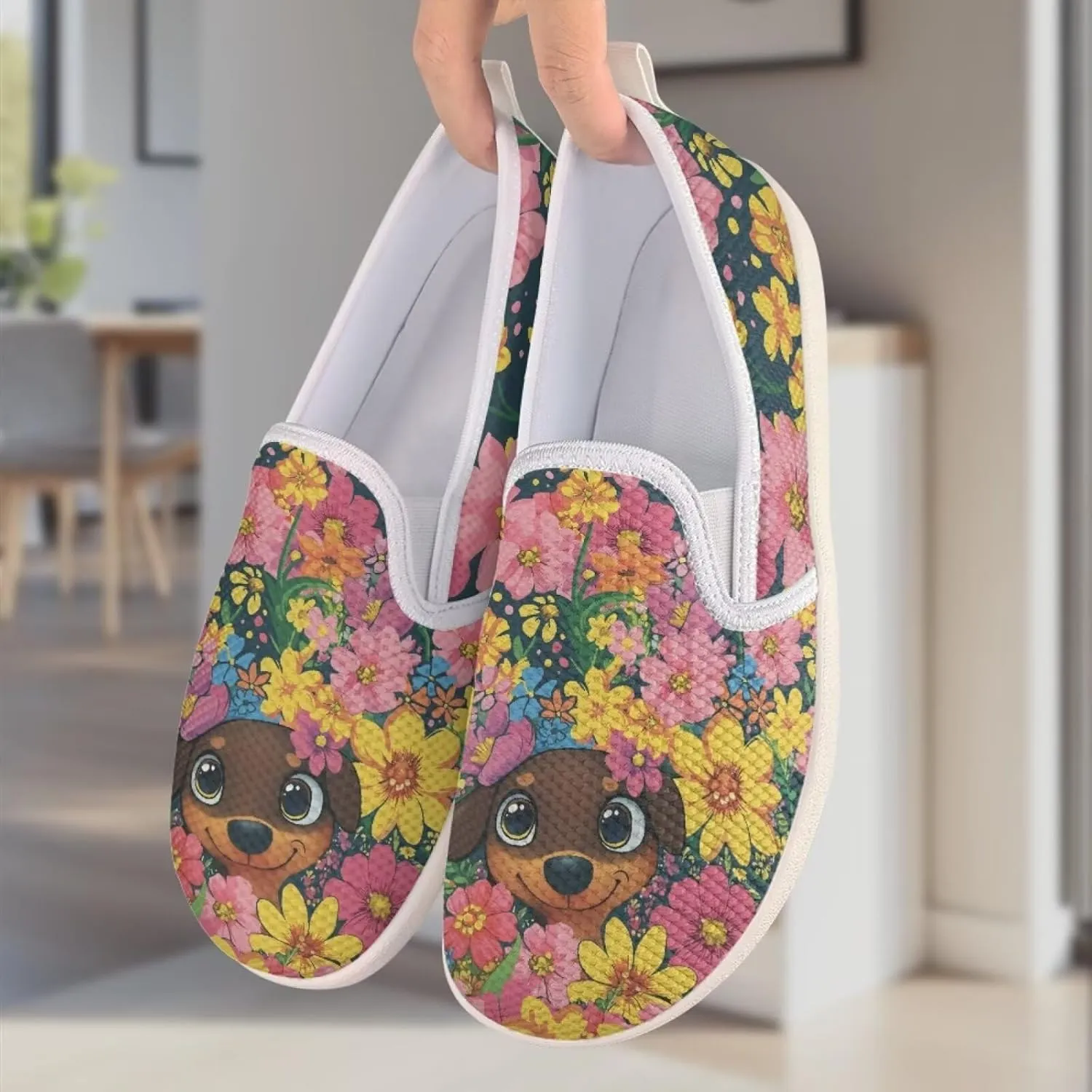 Jeiento Cute Dog Casual Shoes for Women Slip-On Loafers Flats Mesh Shoes
