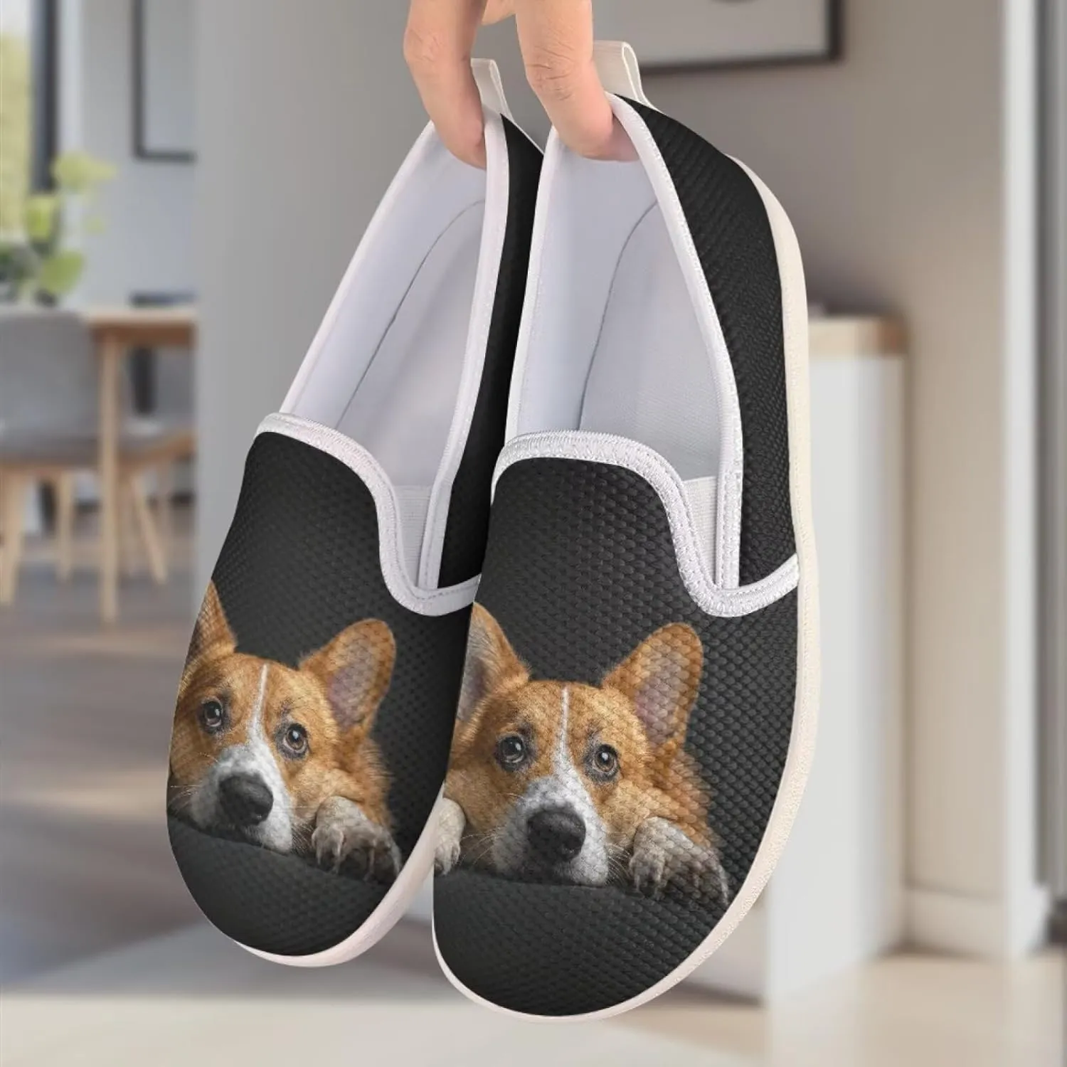 Jeiento Cute Dog Casual Shoes for Women Slip-On Loafers Flats Mesh Shoes