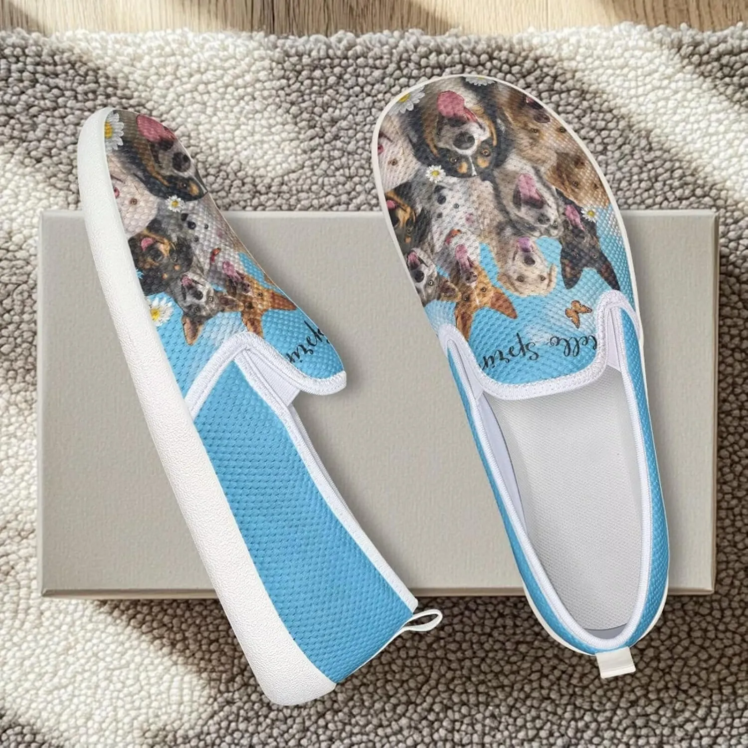 Jeiento Cute Dog Casual Shoes for Women Slip-On Loafers Flats Mesh Shoes