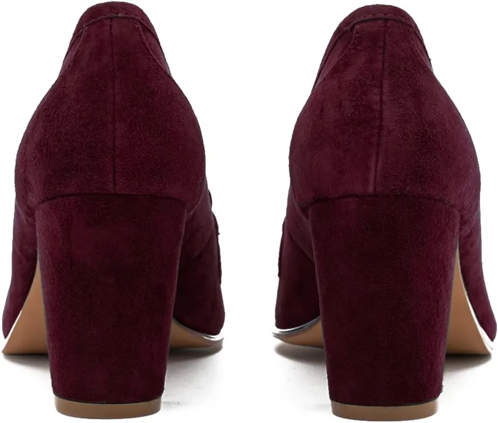 LEHOOR Women Chunky Block High Heel Suede Pumps Pointed Closed Toe Slip On Dress Loafers with Tassel 3" Thick Heel Fringed Pumps for Office Ladies Girls Work Shoes Elegant Comfortable Spring 4-11 M US