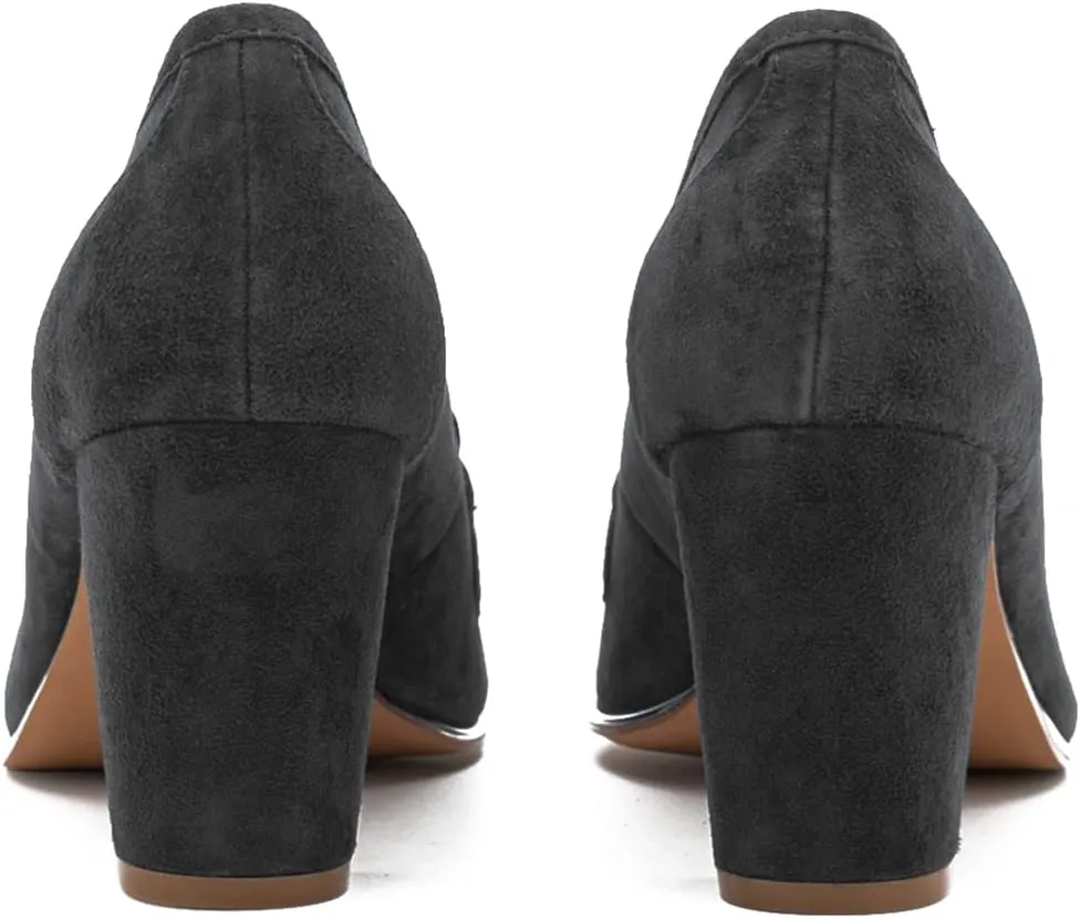 LEHOOR Women Chunky Block High Heel Suede Pumps Pointed Closed Toe Slip On Dress Loafers with Tassel 3" Thick Heel Fringed Pumps for Office Ladies Girls Work Shoes Elegant Comfortable Spring 4-11 M US