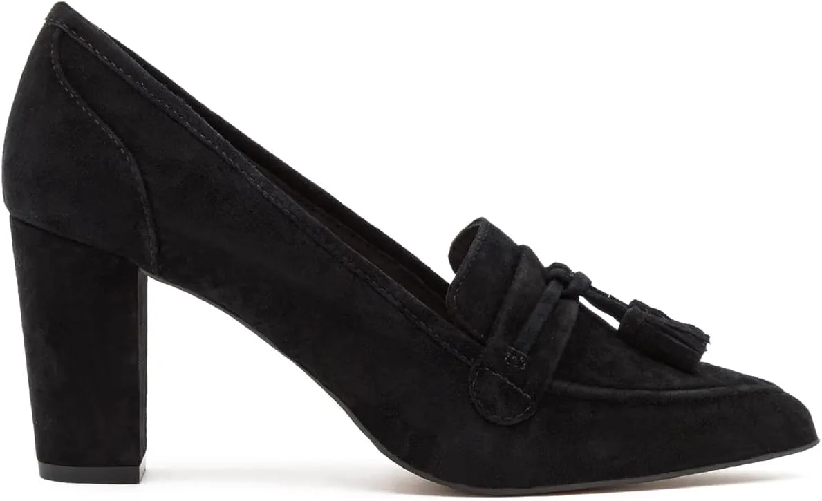 LEHOOR Women Chunky Block High Heel Suede Pumps Pointed Closed Toe Slip On Dress Loafers with Tassel 3" Thick Heel Fringed Pumps for Office Ladies Girls Work Shoes Elegant Comfortable Spring 4-11 M US