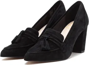LEHOOR Women Chunky Block High Heel Suede Pumps Pointed Closed Toe Slip On Dress Loafers with Tassel 3" Thick Heel Fringed Pumps for Office Ladies Girls Work Shoes Elegant Comfortable Spring 4-11 M US