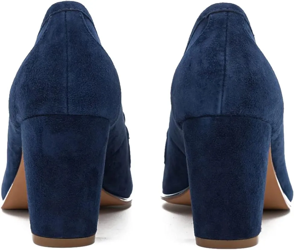 LEHOOR Women Chunky Block High Heel Suede Pumps Pointed Closed Toe Slip On Dress Loafers with Tassel 3" Thick Heel Fringed Pumps for Office Ladies Girls Work Shoes Elegant Comfortable Spring 4-11 M US