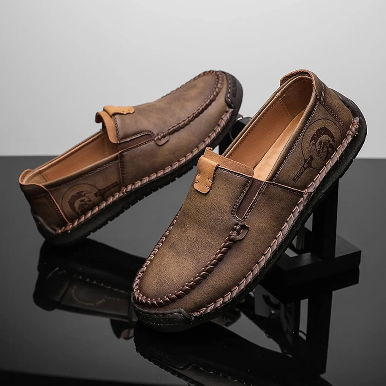 Men Classic Leather Stitching Loafers Business Walking Breathable Casual Moccasin Comfortable Soft Shoes