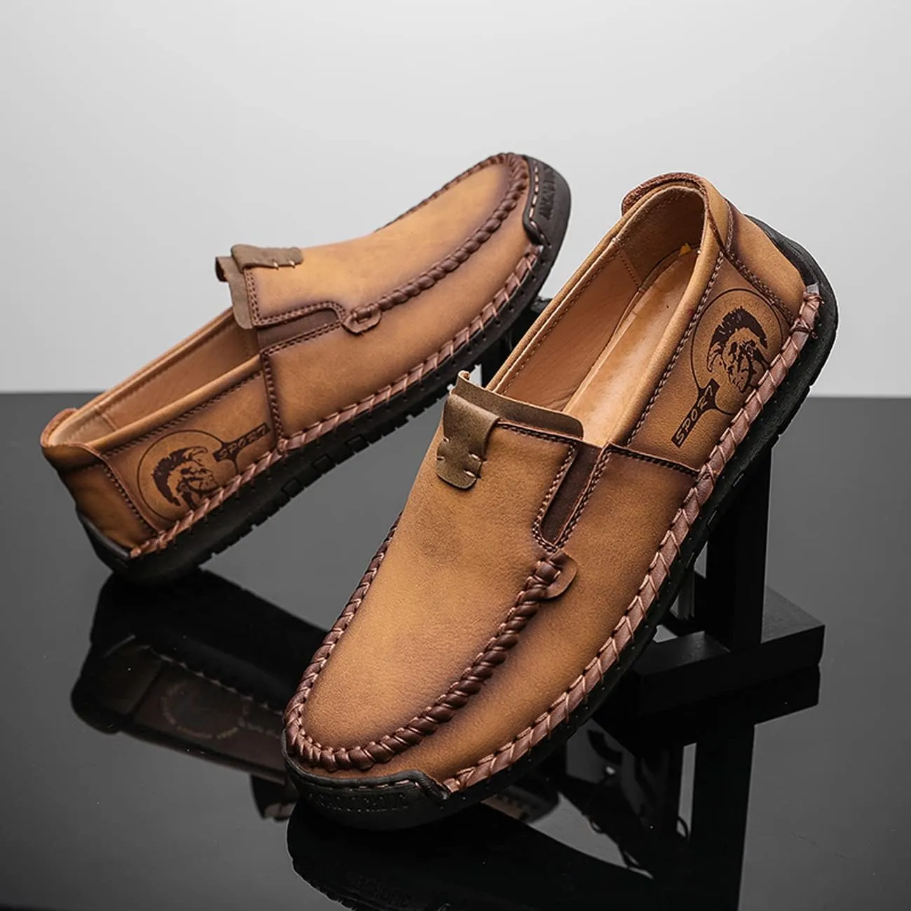 Men Classic Leather Stitching Loafers Business Walking Breathable Casual Moccasin Comfortable Soft Shoes