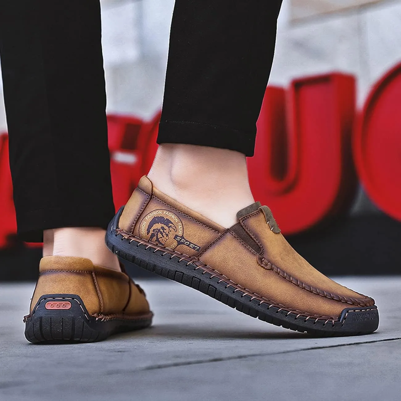 Men Classic Leather Stitching Loafers Business Walking Breathable Casual Moccasin Comfortable Soft Shoes