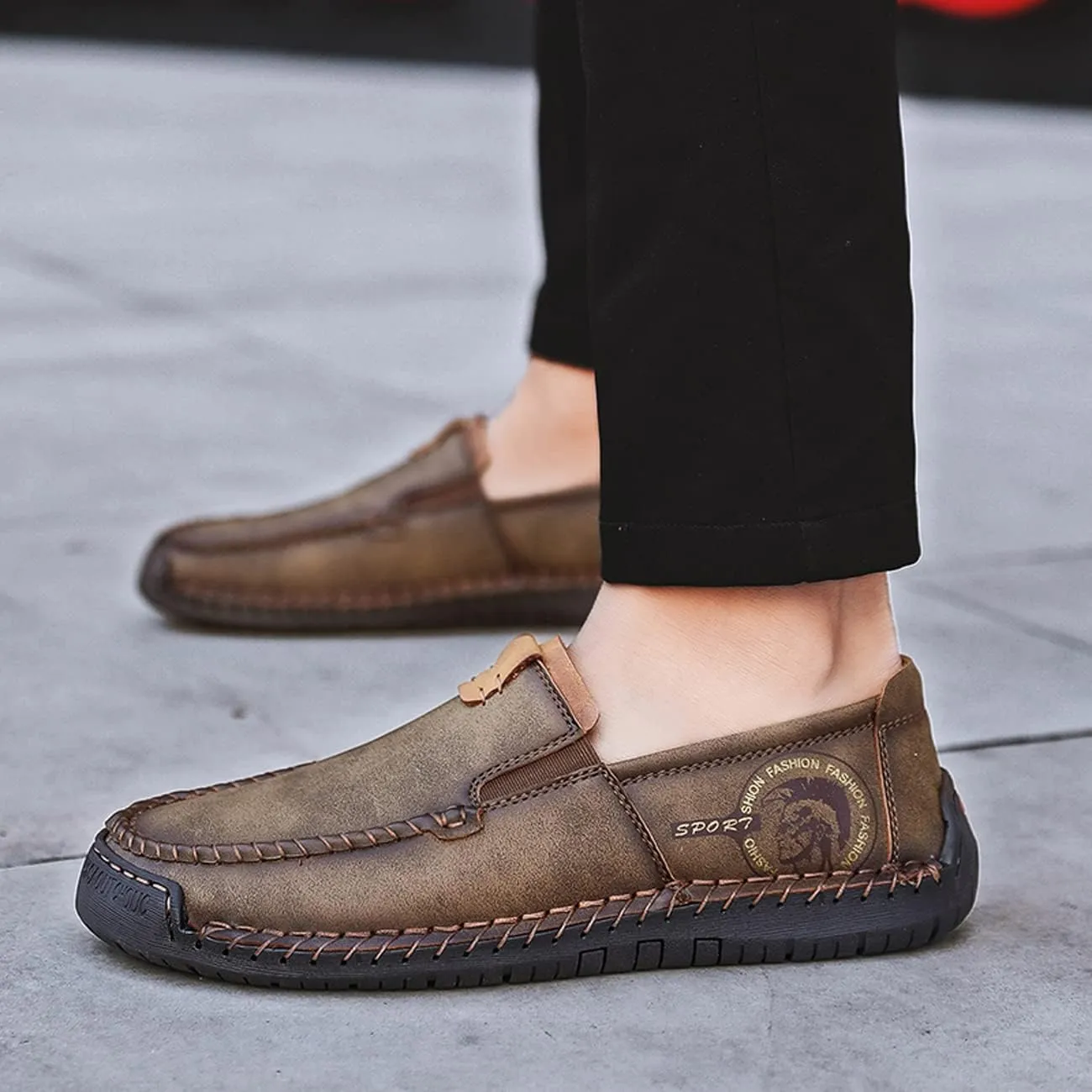 Men Classic Leather Stitching Loafers Business Walking Breathable Casual Moccasin Comfortable Soft Shoes