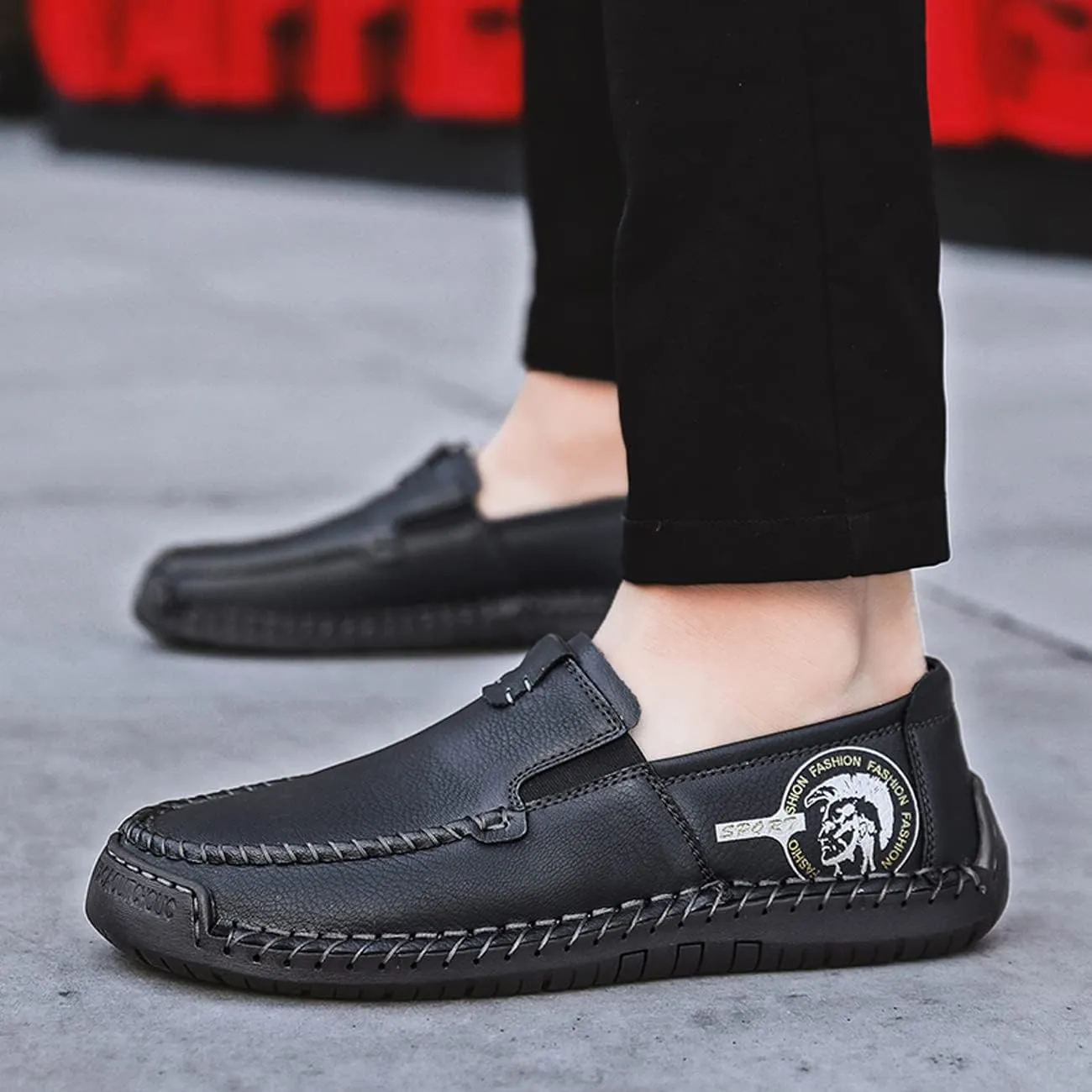 Men Classic Leather Stitching Loafers Business Walking Breathable Casual Moccasin Comfortable Soft Shoes