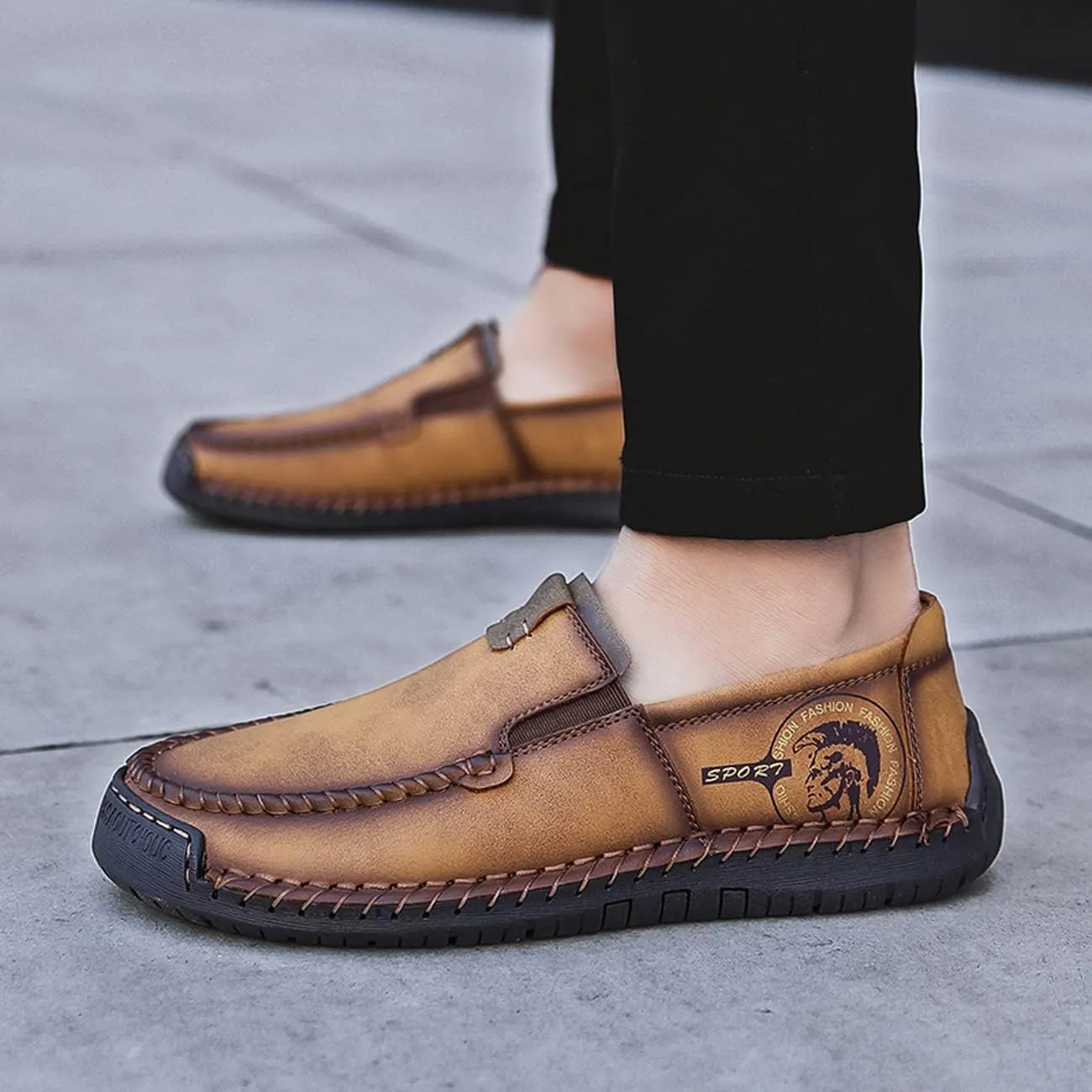 Men Classic Leather Stitching Loafers Business Walking Breathable Casual Moccasin Comfortable Soft Shoes