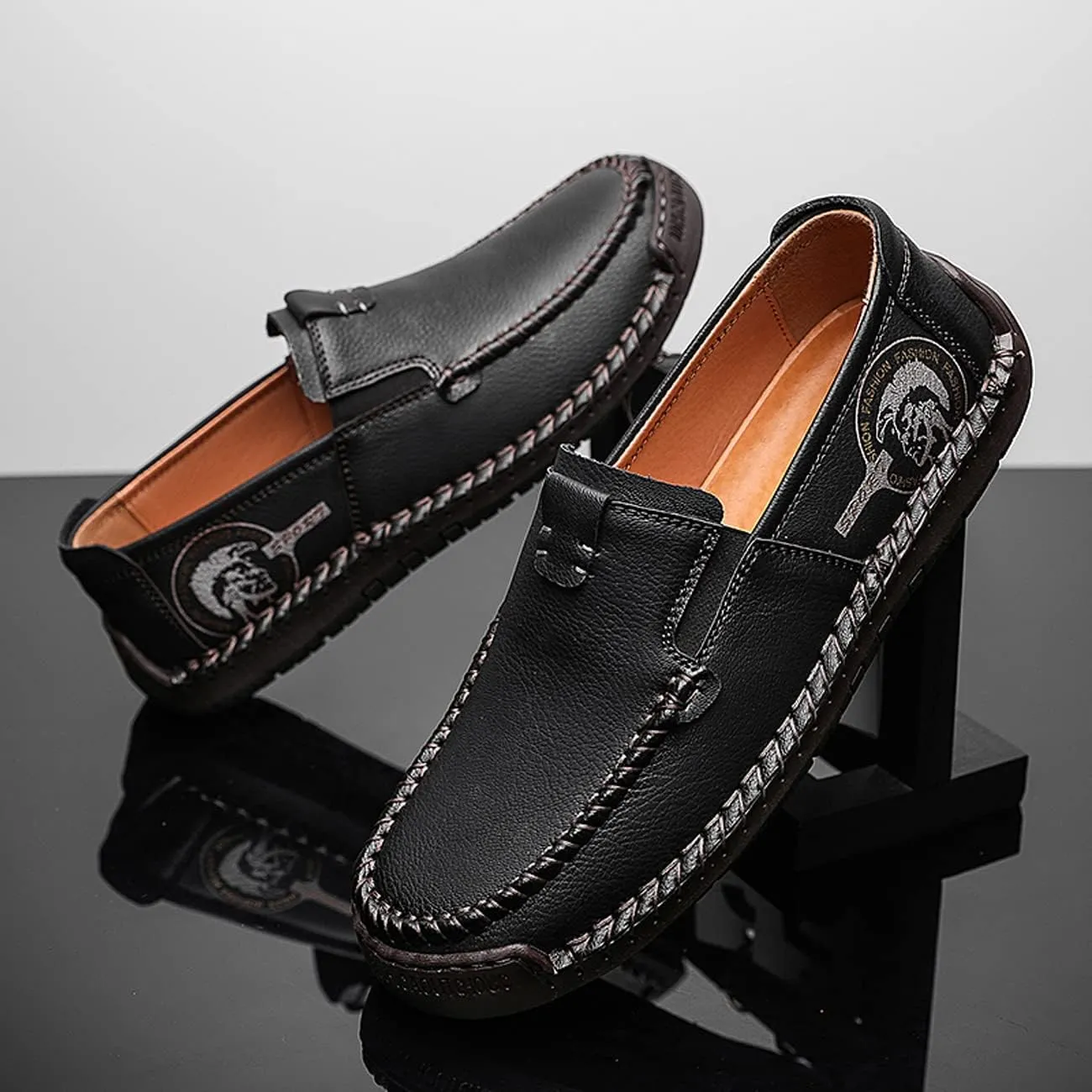 Men Classic Leather Stitching Loafers Business Walking Breathable Casual Moccasin Comfortable Soft Shoes