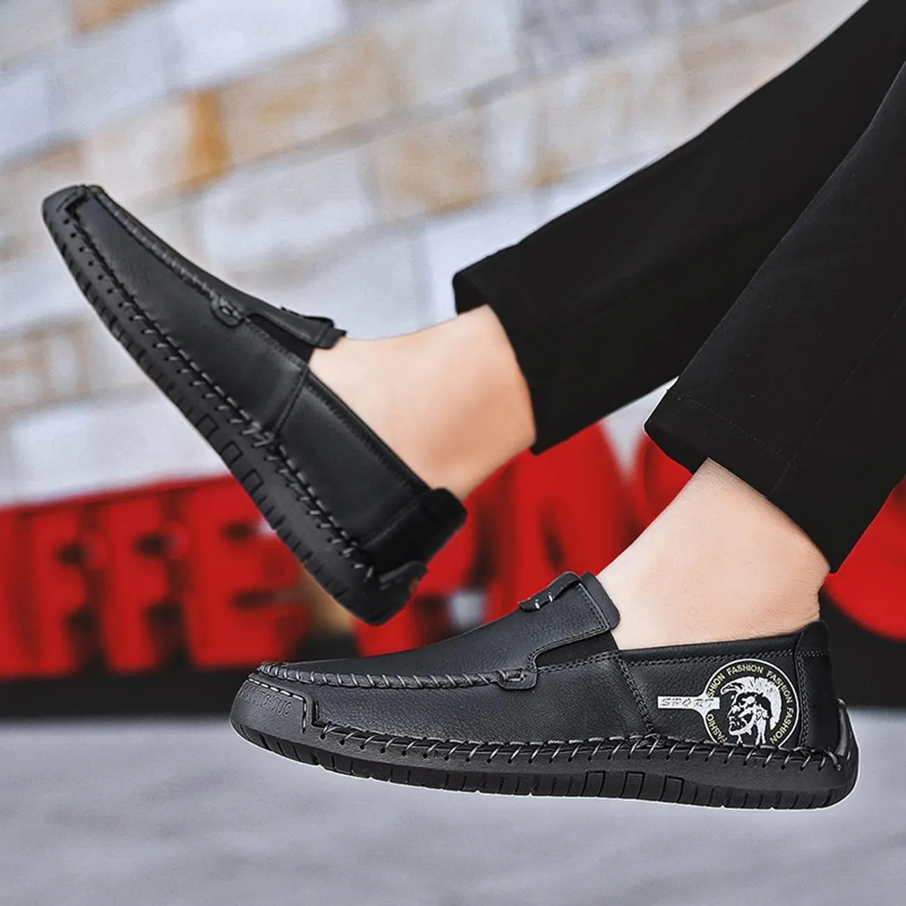 Men Classic Leather Stitching Loafers Business Walking Breathable Casual Moccasin Comfortable Soft Shoes