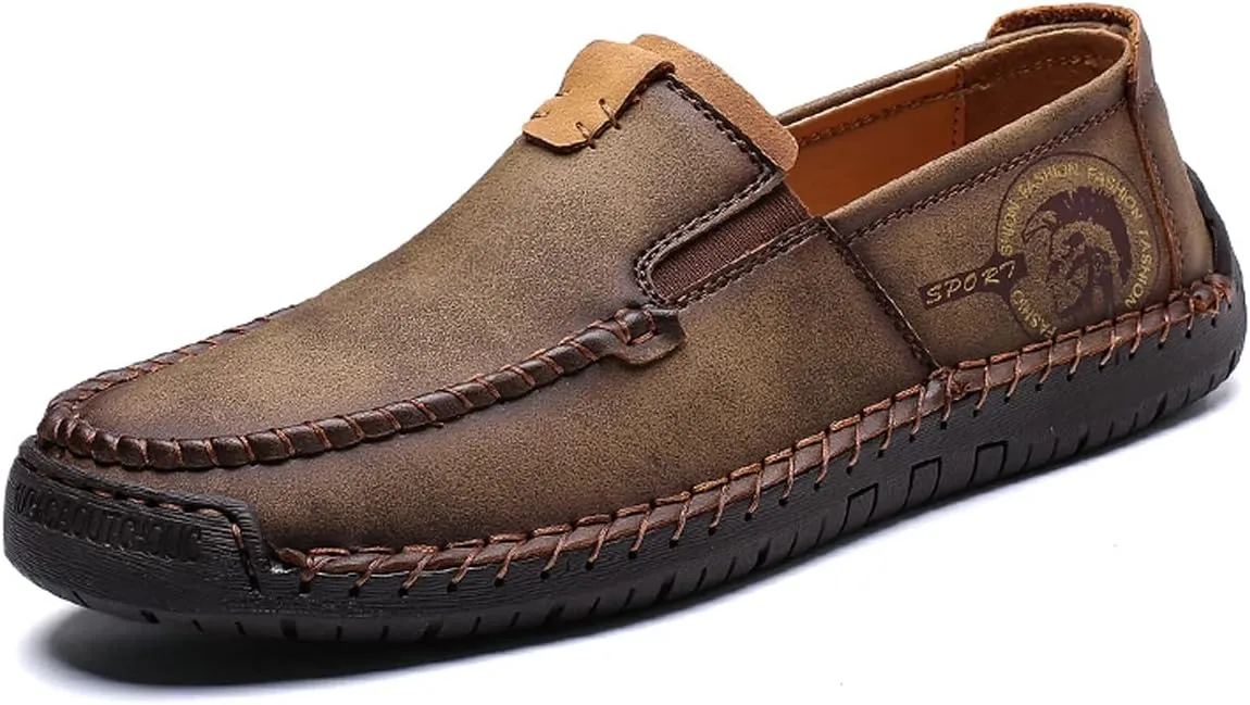 Men Classic Leather Stitching Loafers Business Walking Breathable Casual Moccasin Comfortable Soft Shoes
