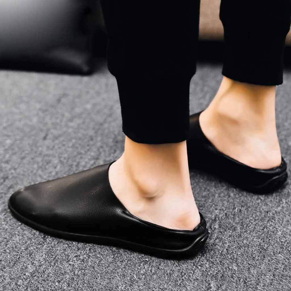 Men's Casual Dress Sneakers Shoes Stitching Soft Shoes Men's Mouth Lazy Pedal Leather Casual Shallow