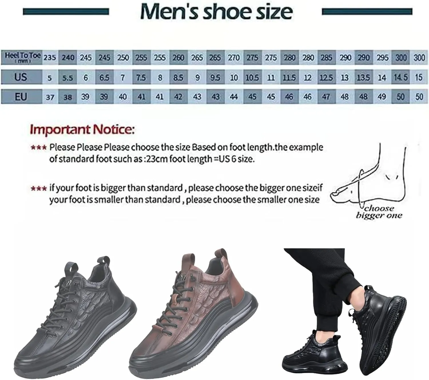 Men's Crocodile Pattern Leather Waterproof Non-Slip Sneakers Cushion Pattern Sneakers Height Lifting Comfortable Shoes