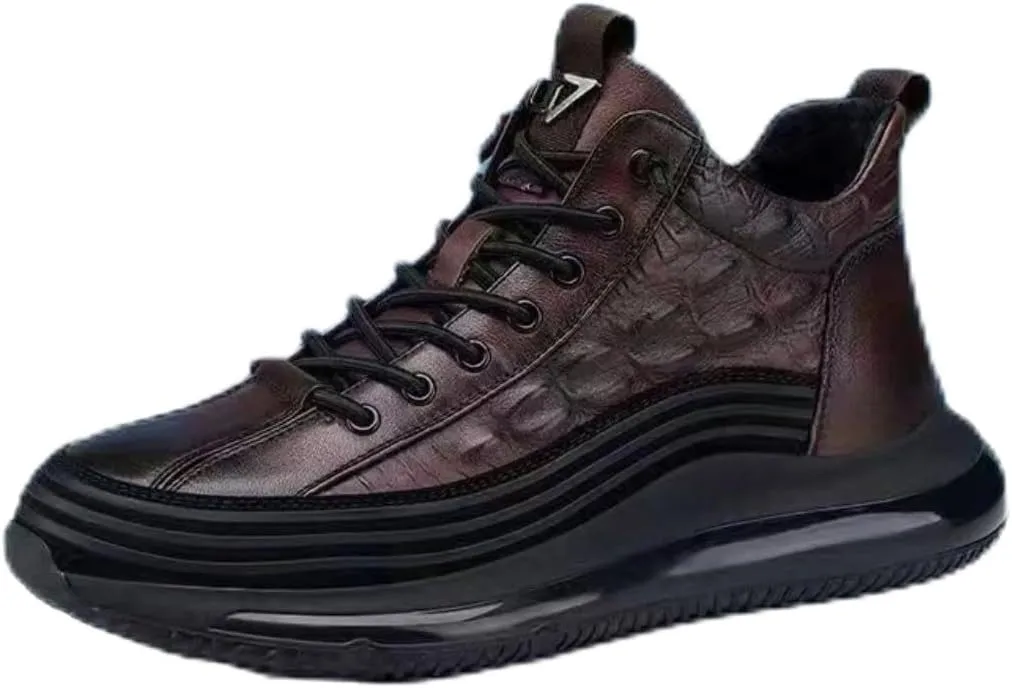 Men's Crocodile Pattern Leather Waterproof Non-Slip Sneakers Cushion Pattern Sneakers Height Lifting Comfortable Shoes