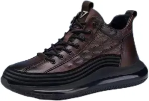 Men's Crocodile Pattern Leather Waterproof Non-Slip Sneakers Cushion Pattern Sneakers Height Lifting Comfortable Shoes