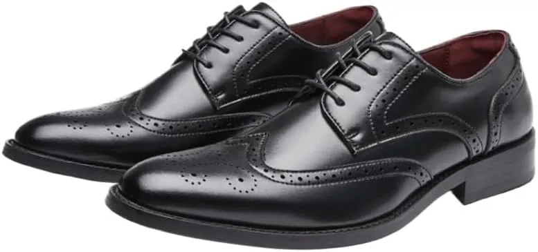Men's Lace-up Brock Dress Business Leather Shoes Pointed Toe Low-top Rubber Shoes Non-Slip Wear-Resistant Comfortable Breathable Casual Shoes for Men(D,8)