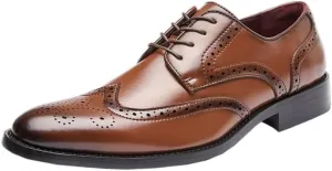 Men's Lace-up Brock Dress Business Leather Shoes Pointed Toe Low-top Rubber Shoes Non-Slip Wear-Resistant Comfortable Breathable Casual Shoes for Men(White-Patch Five-Pointed star4,6.5)