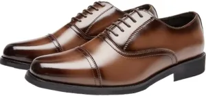 Men's Lace-up Dress Business Leather Shoes Pointed Toe Low-top Rubber Shoes Non-Slip Wear-Resistant Comfortable Breathable Casual Shoes for Men(Brown-1,9.5)