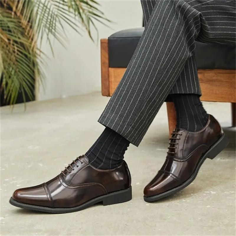 Men's Lace-up Dress Business Leather Shoes Pointed Toe Low-top Rubber Shoes Non-Slip Wear-Resistant Comfortable Breathable Casual Shoes for Men(Brown-1,9.5)