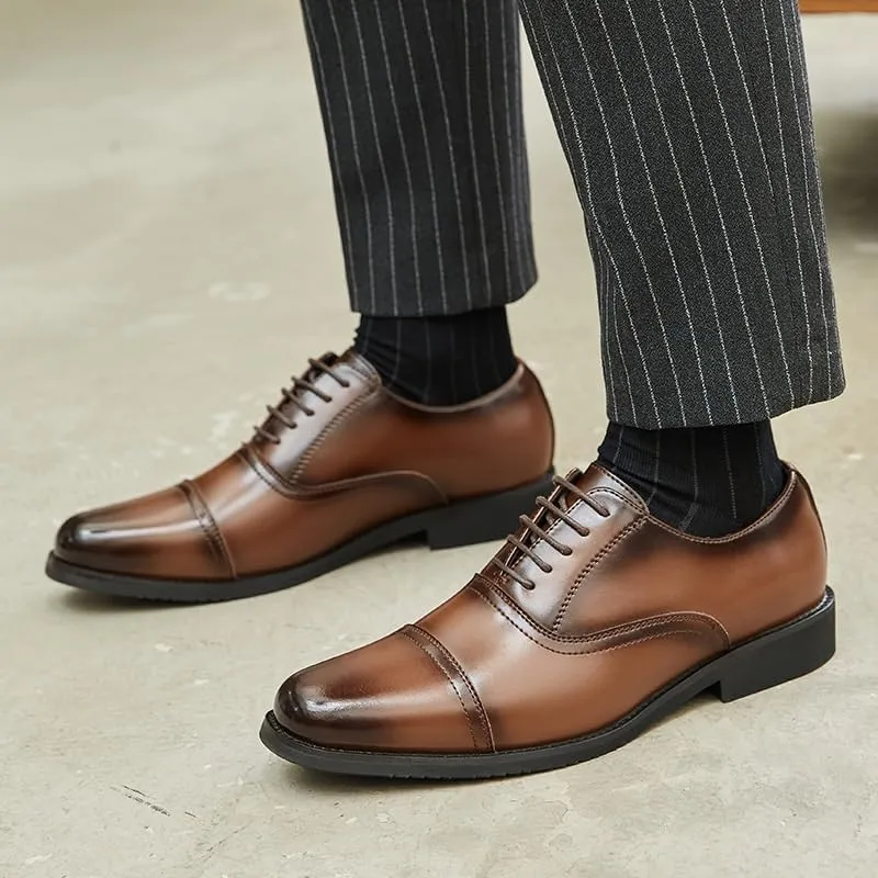 Men's Lace-up Dress Business Leather Shoes Pointed Toe Low-top Rubber Shoes Non-Slip Wear-Resistant Comfortable Breathable Casual Shoes for Men(Brown-1,9.5)
