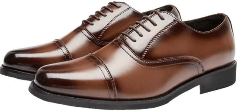 Men's Lace-up Dress Business Leather Shoes Pointed Toe Low-top Rubber Shoes Non-Slip Wear-Resistant Comfortable Breathable Casual Shoes for Men(Brown-1,9.5)