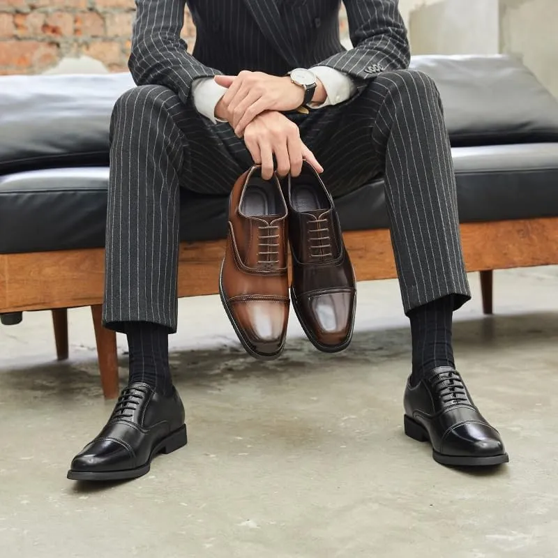Men's Lace-up Dress Business Leather Shoes Pointed Toe Low-top Rubber Shoes Non-Slip Wear-Resistant Comfortable Breathable Casual Shoes for Men(Brown-1,9.5)