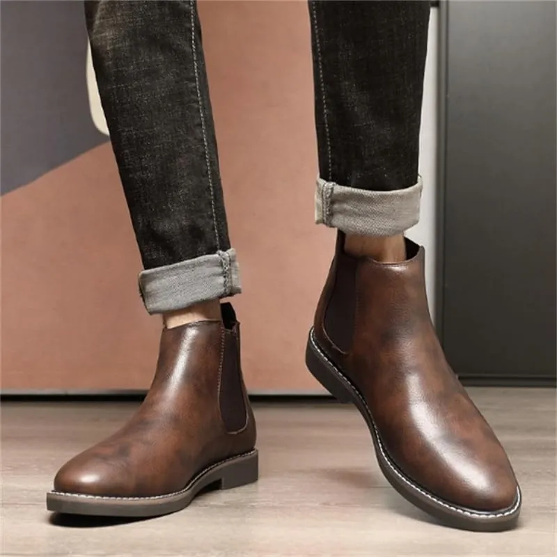 Men's Low-top Leather Boots Retro Oxford Shoes Pointed Toe Low Heel Non-slip wear-resistant Comfortable Breathable Youth Rubber Shoes for Men