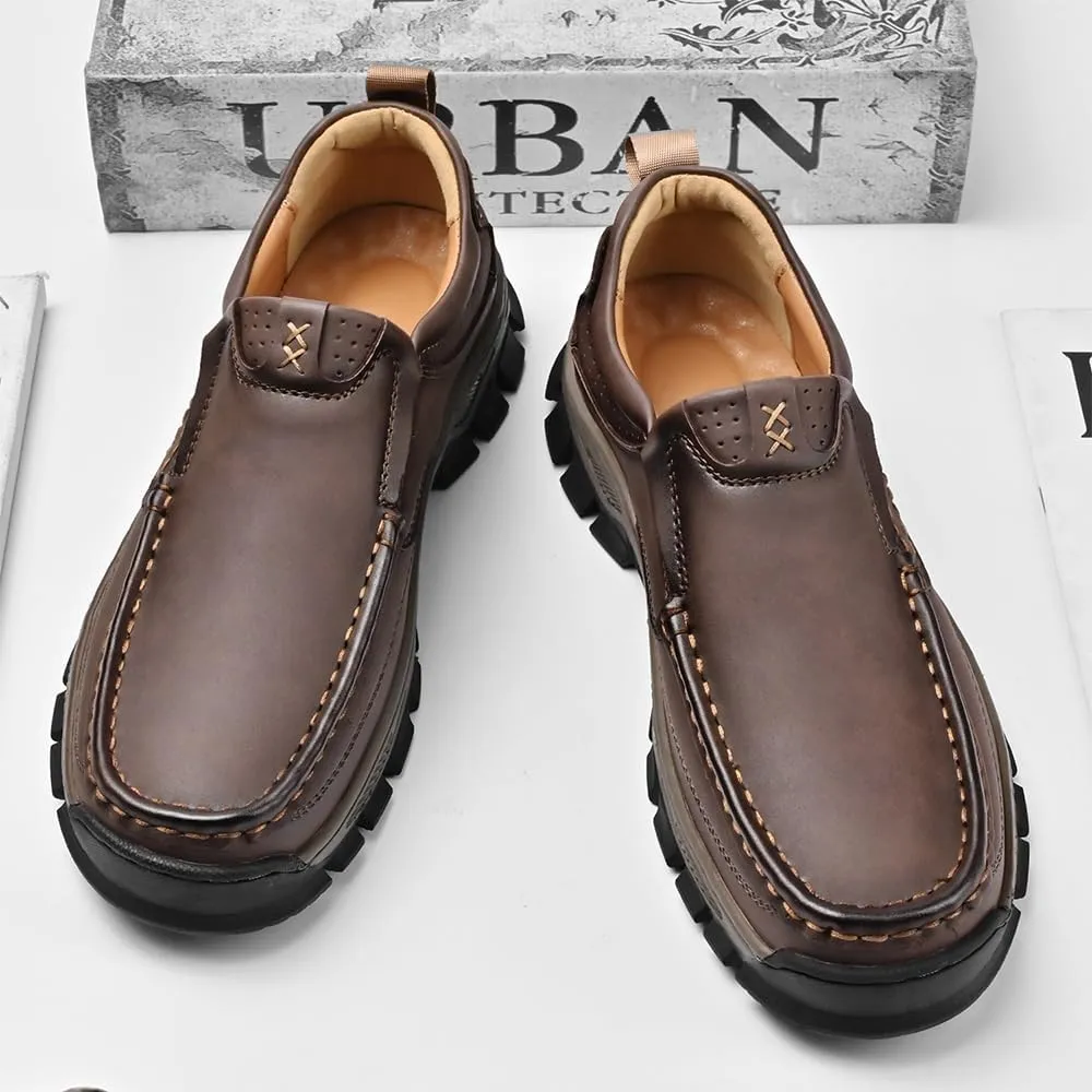 Men's Orthopedic Comfortable Casual Leather Slip On Loafers Lightweight Breathable Casual Walking Shoes