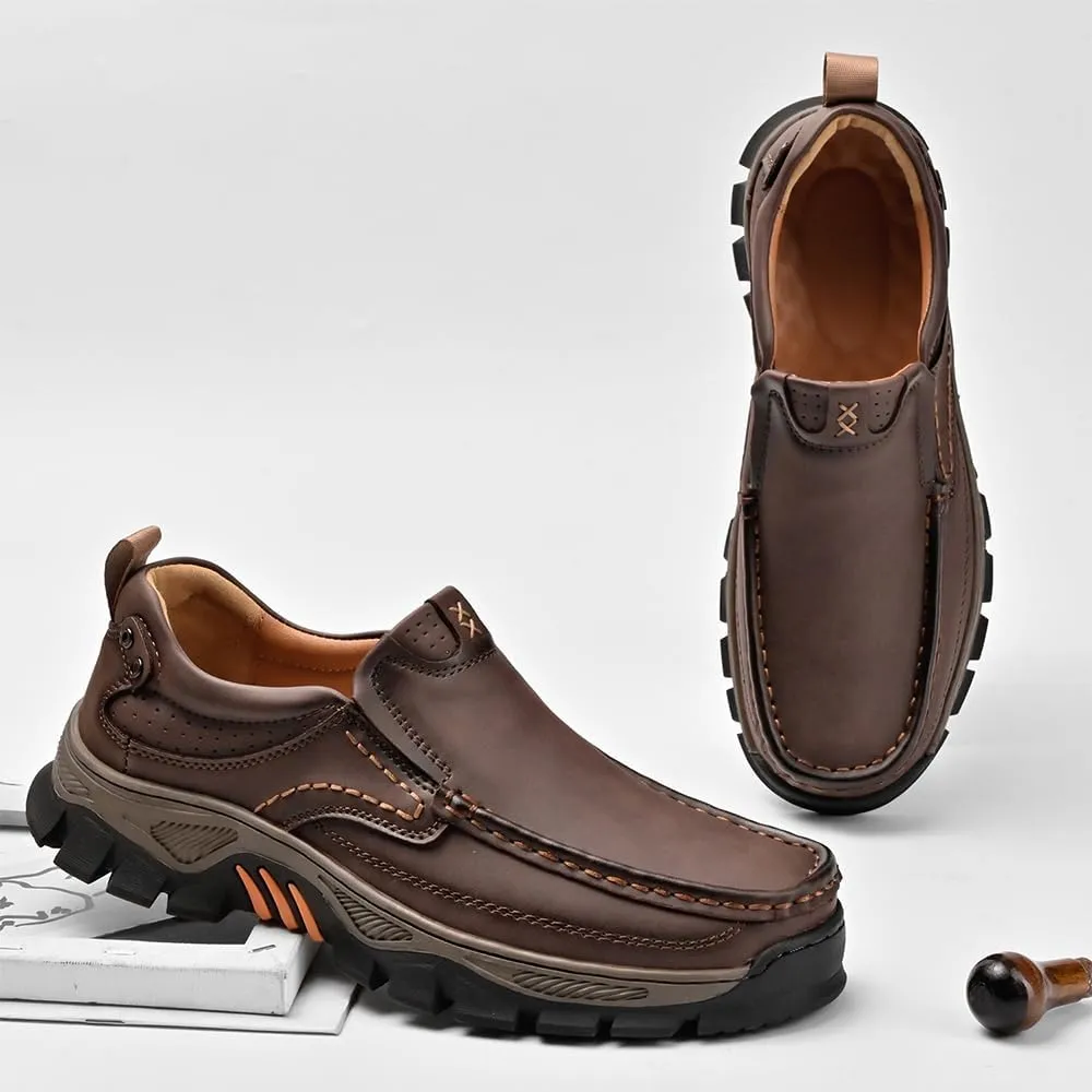 Men's Orthopedic Comfortable Casual Leather Slip On Loafers Lightweight Breathable Casual Walking Shoes