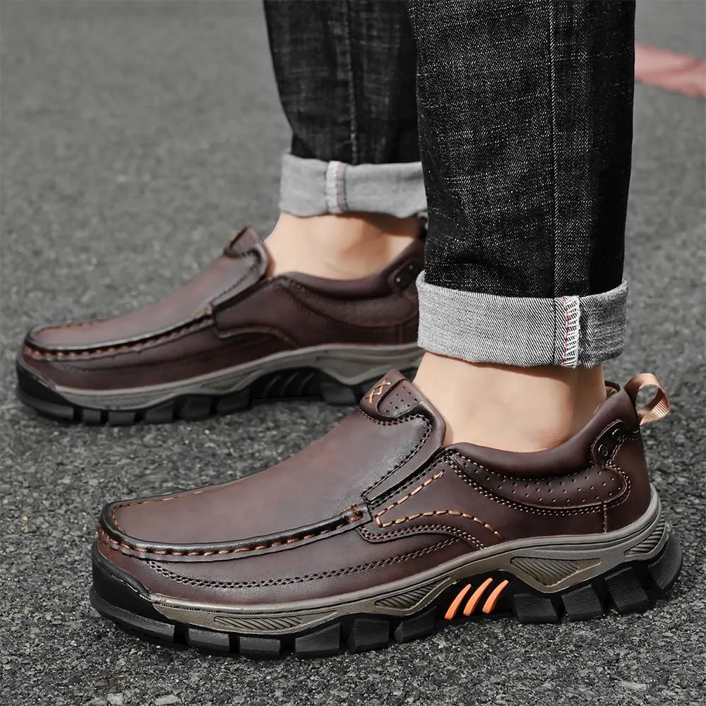 Men's Orthopedic Comfortable Casual Leather Slip On Loafers Lightweight Breathable Casual Walking Shoes