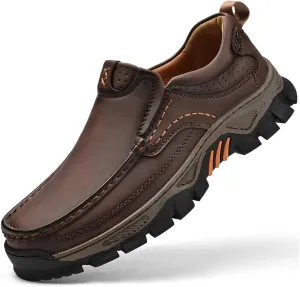 Men's Orthopedic Comfortable Casual Leather Slip On Loafers Lightweight Breathable Casual Walking Shoes