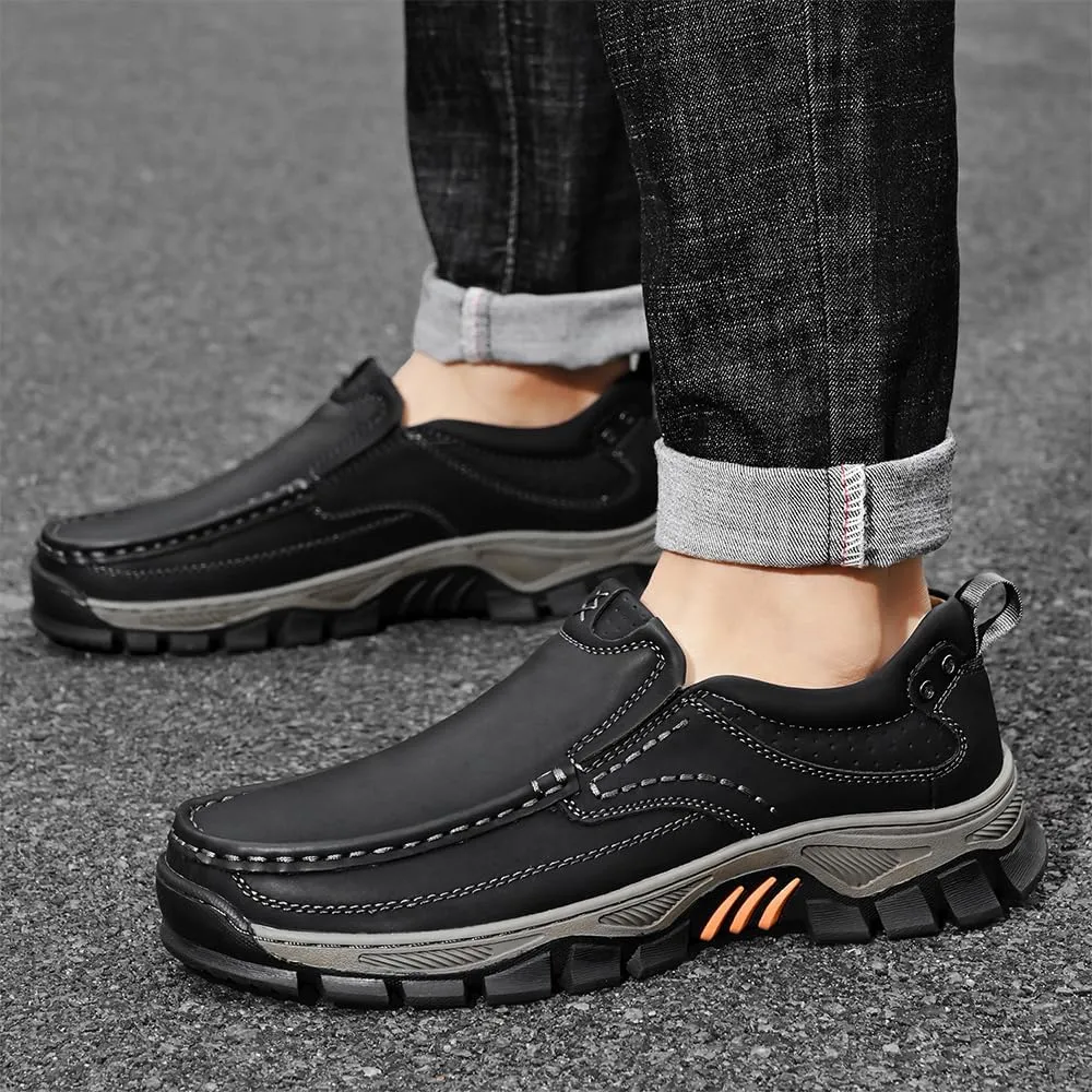 Men's Orthopedic Comfortable Casual Leather Slip On Loafers Lightweight Breathable Casual Walking Shoes
