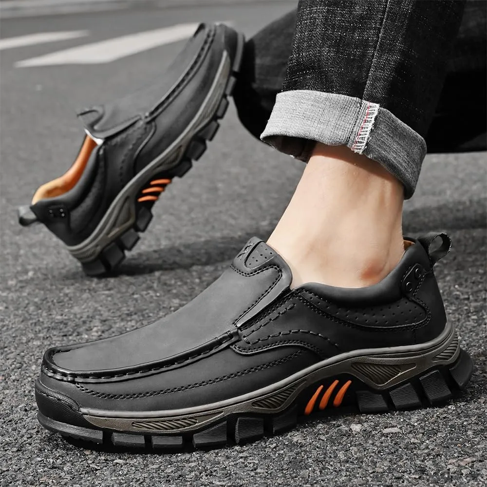 Men's Orthopedic Comfortable Casual Leather Slip On Loafers Lightweight Breathable Casual Walking Shoes
